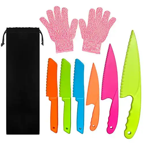 Kindermesser LLGLEU 6-teiliges Kunststoff-Küchenmesser-Set