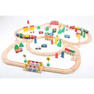 Holzspielzeug point-kids Eisenbahn-Set aus Holz – 100 Teile