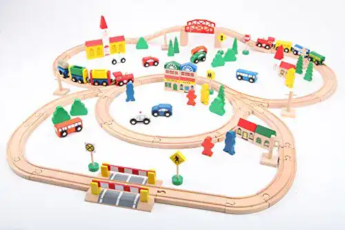 Holzspielzeug point-kids Eisenbahn-Set aus Holz – 100 Teile