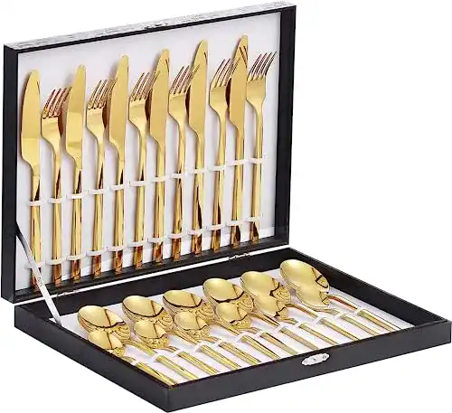 Besteck gold Velaze, Besteck Set 6 Personen, Besteck 24-teilig