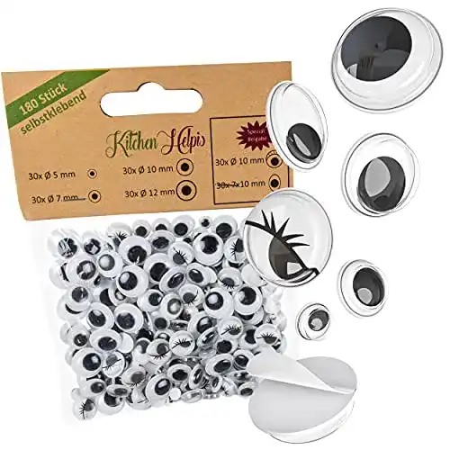 Wackelaugen Kitchen Helpis ® Lustige selbstklebend, 180 Stück