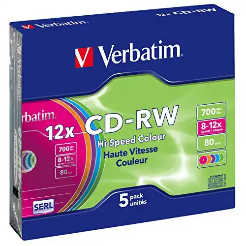 CD-RW Verbatim 700 MB, 5er Pack Slim Case bunt, CD Rohlinge