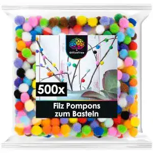 Pompons OfficeTree 500 Bunte zum Basteln 10mm – Filzkugeln