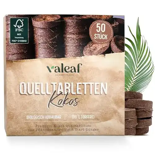 Quelltabletten valeaf Kokos 42 STK mit Nährstoffen, torffrei