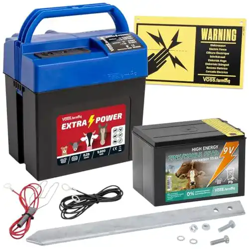 Weidezaungerät VOSS.farming Extra Power 230V 9V 12V inkl Batterie Weidezaun Zubehörset