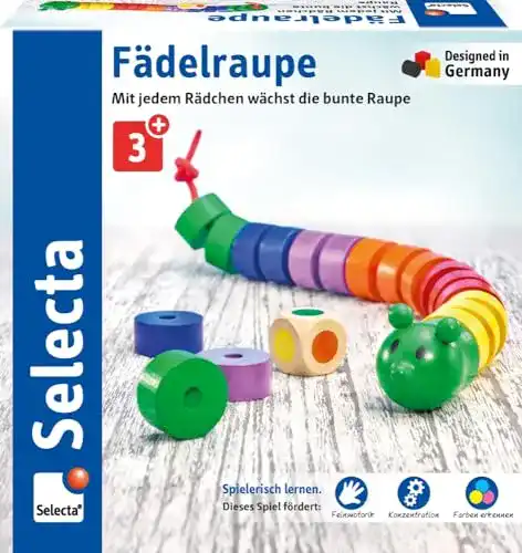 Selecta-Holzspielzeug Selecta 63005 Fädelraupe, mehrfarbig