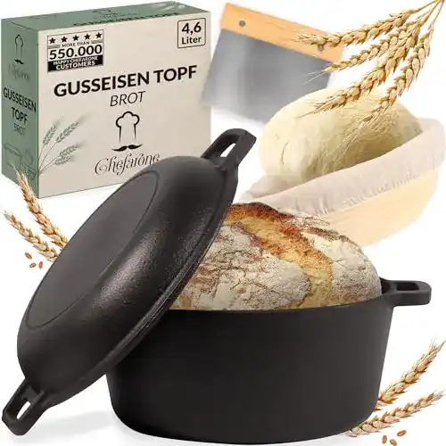 Gusseisen-Topf 24 cm Chefarone Gusseisen inkl. Gärkorb