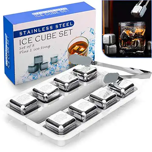 Edelstahl-Eiswürfel Familybox Whisky Eiswürfel Steine, 8 Eiswürfel