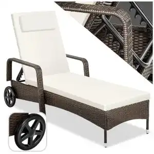 Strandliege mit Rollen TecTake 800077 Polyrattan Gartenliege