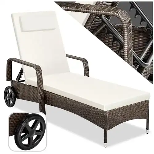 Strandliege mit Rollen TecTake 800077 Polyrattan Gartenliege