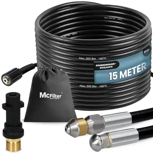 Rohrreinigungsschlauch McFilter , 15m, 200 bar, 60 °C inkl. Adapter