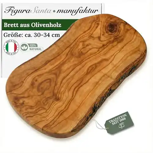 Schneidebrett (Olivenholz) Figura Santa mit Rindenrand