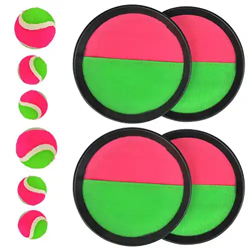 Klettballspiel TIMESETL 10Stück Klettball Set für Kinder, Neopren Klett Ball Catchball Spiel mit 4 Fangscheiben