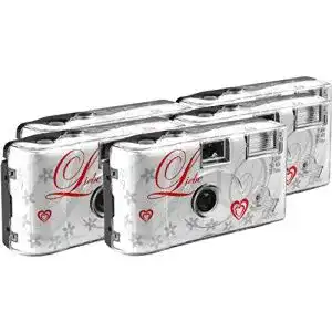 Einwegkamera TopShot Love weiss, 27 Fotos, Blitz, 5er Pack