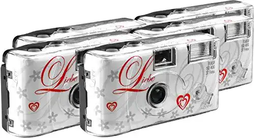 Einwegkamera TopShot Love weiss, 27 Fotos, Blitz, 5er Pack