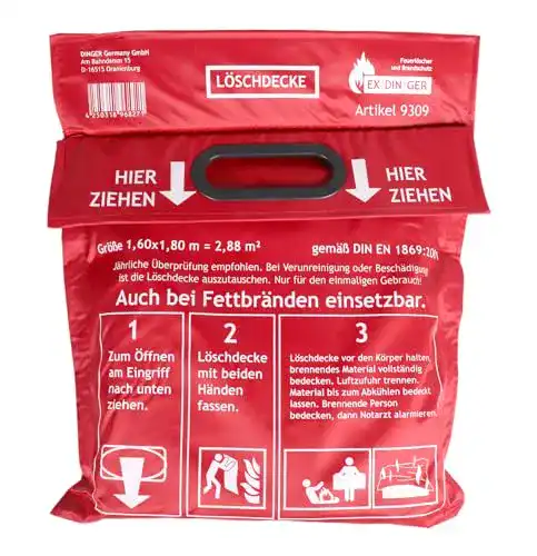 Löschdecke EXDINGER 1,60 x 1,80 m in Tasche zum Aufhängen