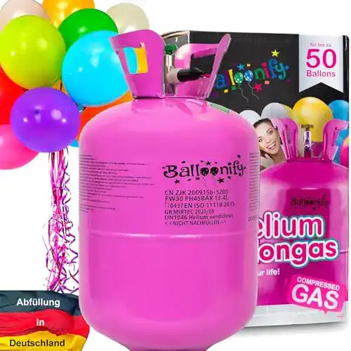 Ballongas Carpeta FÜR 50 Luftballons + 50 Ballons + FÜLLVENTIL
