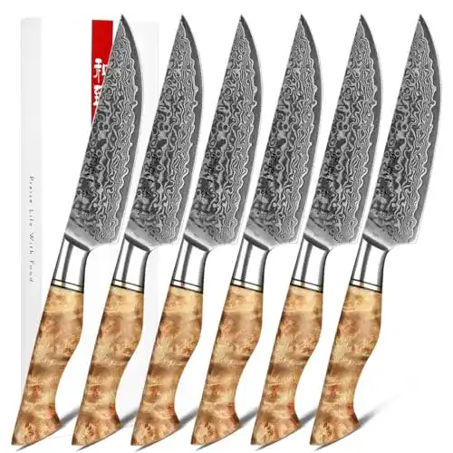 Damast-Steakmesser HEZHEN 6PCS Damaskus-Steakmesser-Set