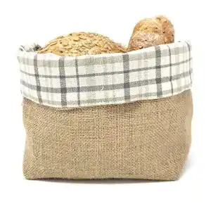 Brotkorb Gaidra, Jute und Baumwollgewebe, Kariert, grau