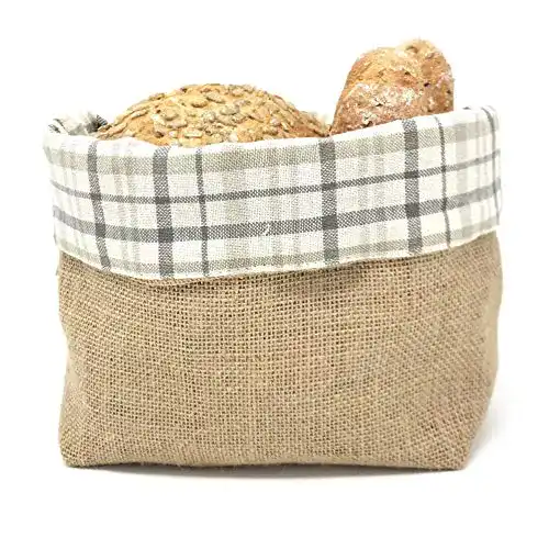 Brotkorb Gaidra, Jute und Baumwollgewebe, Kariert, grau