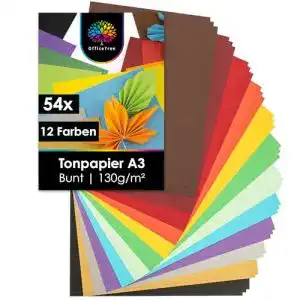 Tonpapier OfficeTree 54 Blatt A3 Bunt, 12 Farben