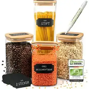 Vorratsgläser G&K Kitchenware ® mit Deckel Eckig 4er Set