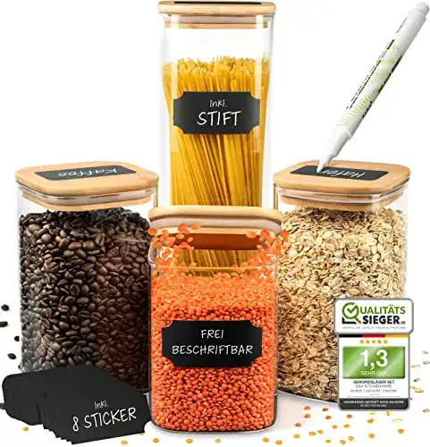 Vorratsgläser G&K Kitchenware ® mit Deckel Eckig 4er Set