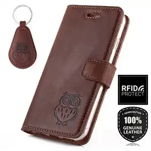 Surazo-Handyhülle SURAZO Handy Hülle Eule TV RFID Nubuk