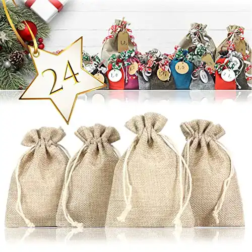 Jutesäckchen Ganzoo Jutebeutel 24er Set für Adventskalender