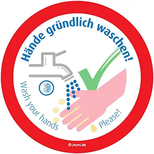Aufkleber Hände waschen immi 4St. Hände waschen, 95mmØ