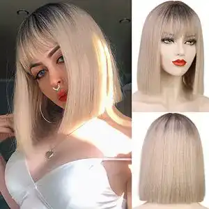 Blonde Perücke Mildiso Perücke Blond mit Pony Kurz