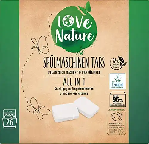 Spülmaschinentabs ohne Plastik Love Nature All in 1, 104 Tabs