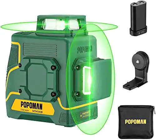 Fliesenlaser POPOMAN Kreuzlinienlaser Grün 45m, 2 x 360°