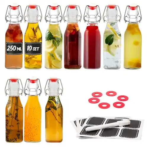 Bügelflaschen Praknu 10 Glasflaschen Bügelverschluss 250ml Eckig