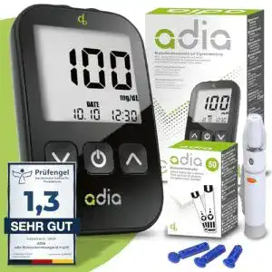 Glukose-Teststreifen adia Diabetes-Set, Messeinheit mg