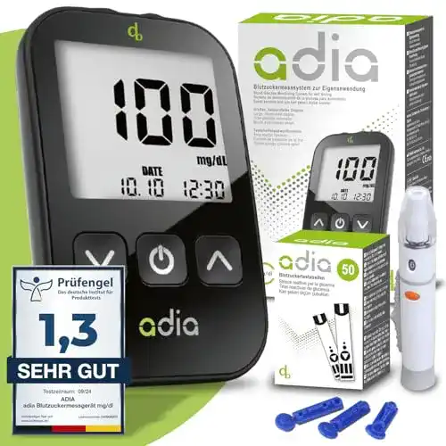 Glukose-Teststreifen adia Diabetes-Set, Messeinheit mg