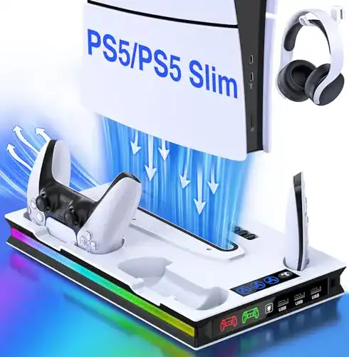 PS5 Staender GAMSINGY PS5 Ständer mit PS5 Lüfter, PS5 Standfuß