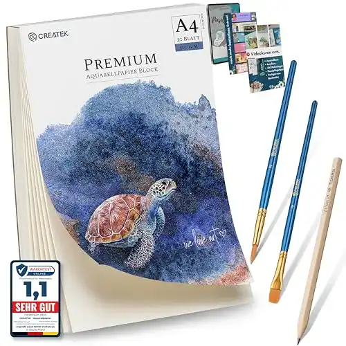 Aquarellpapier CreaTek A4 | 30 Blatt | 300g | geleimt kaltgepresst