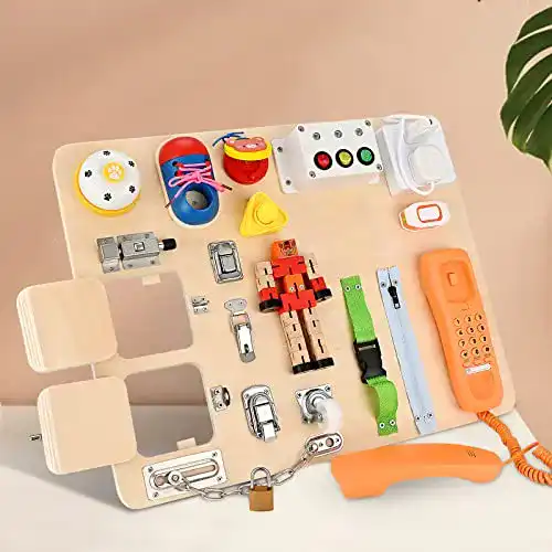 Motorikwand Vogvigo Busy Board, 20-In-1-Activity Holzspielzeug