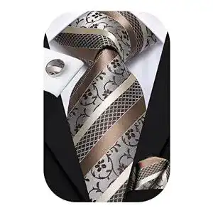 Krawatte Hi-Tie Herren Champagner Streifen Seiden Einstecktuch
