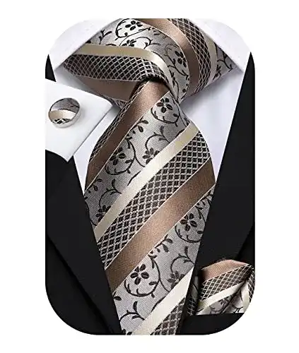 Krawatte Hi-Tie Herren Champagner Streifen Seiden Einstecktuch