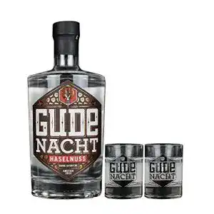 Haselnusslikör GUDE NACHT Haselnuss mit zwei Shot Gläsern