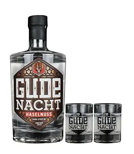 Haselnusslikör GUDE NACHT Haselnuss mit zwei Shot Gläsern