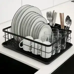 Abtropfgestell JOHSEATY, Schwarz Matt Metall 42×31,5×15,5cm