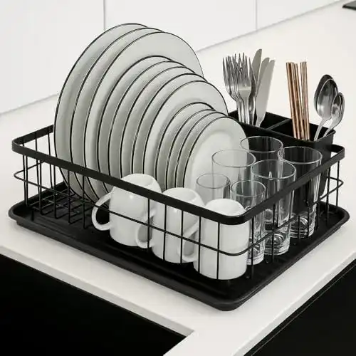 Abtropfgestell JOHSEATY, Schwarz Matt Metall 42×31,5×15,5cm