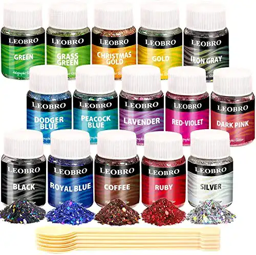 Glitter LEOBRO 15 Farben Chunky Glitzer 150G, Holographic