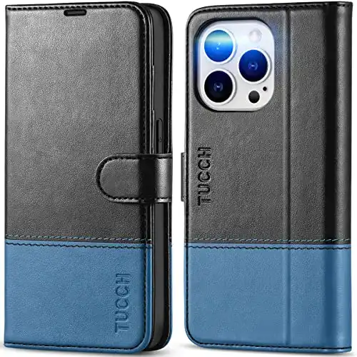 iPhone-14-Pro-Leder-Case TUCCH für iPhone 14 Pro Klapphülle