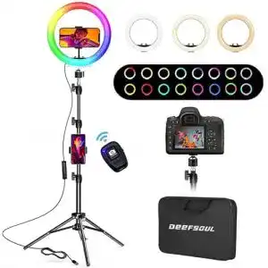 Handy-Stativ-mit-Ringlicht Deefsoul, LED mit 35 RGB-Modi