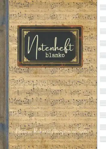 Notenheft blanko, Notenpapier Block, 12 Notensysteme pro Seite