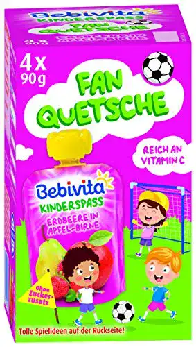 Quetschies Bebivita Kinder-Spaß Erdbeere in Apfel-Birne, 4 x 90 g